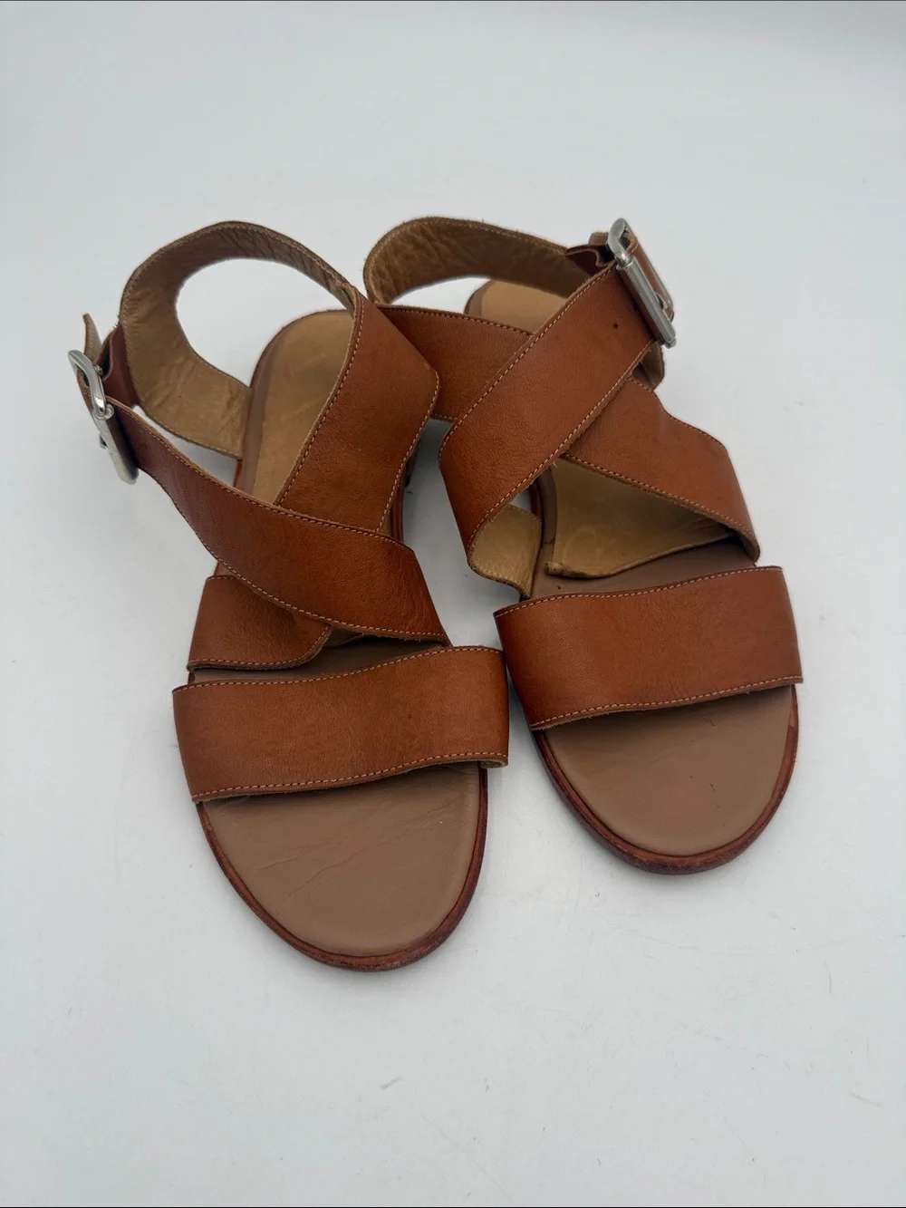 Vintage Women's Brown Leather Crisscross Strap Sandals women 38 casual retro Y2K